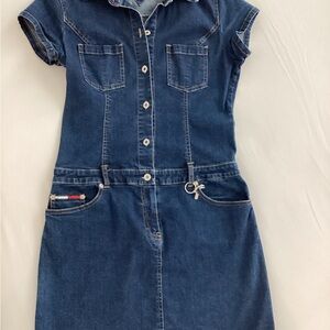 Tommy Hilfiger Womens Dress 12 Blue Denim Button Down Vintage 90's Y2K VTG